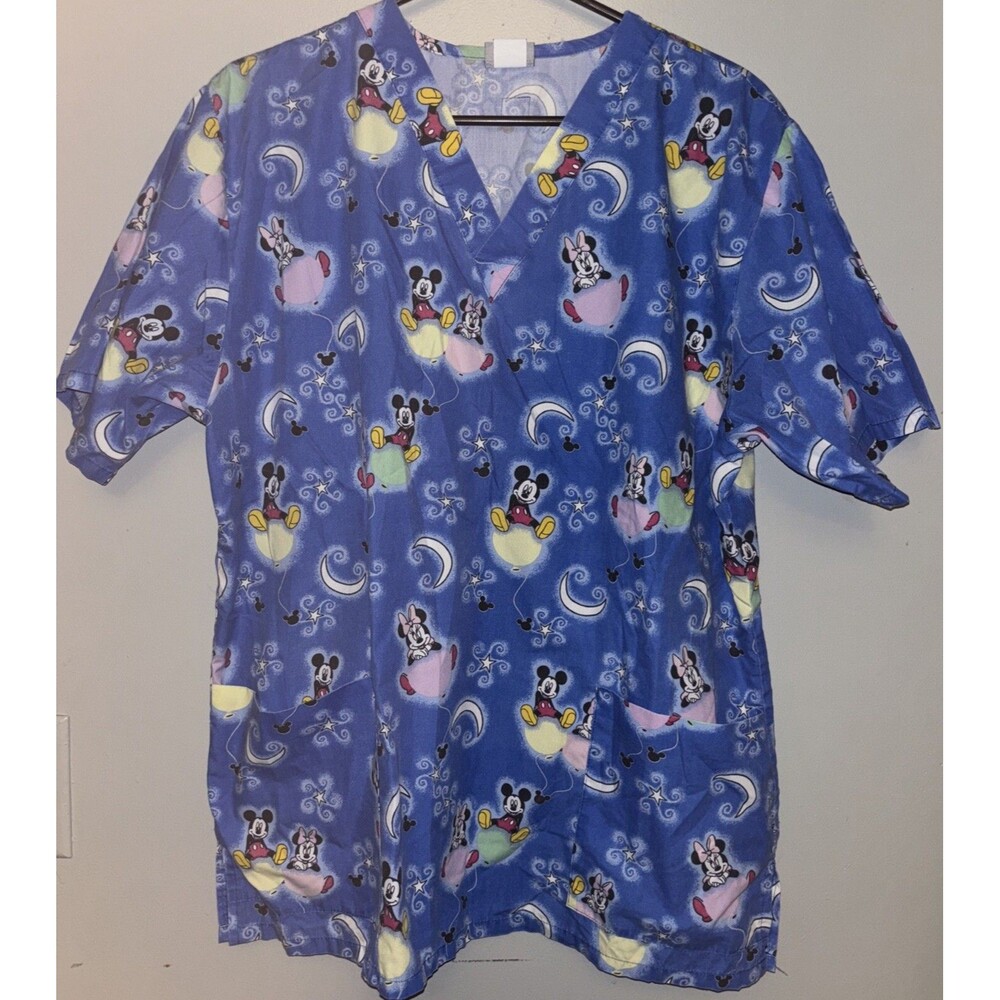 Disney Scrub Top Medical Uniform Mickey + Minniie Mouse Womens Med
